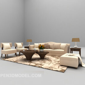 현대 밝은 색상의 가죽 소파 카펫 3d 모델