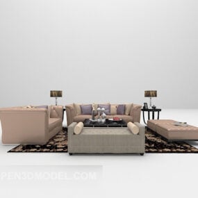Modern Leather Sofa With Carpet 3d model