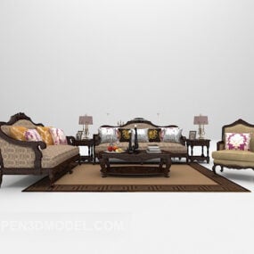 European-style Wooden Sofa 3d model