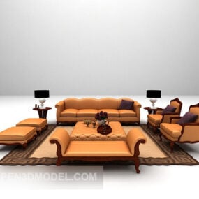 Europejska brązowa skórzana sofa Model 3D