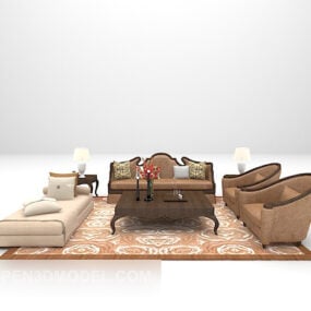 Modello 3d del divano da tavolo per famiglia vintage europeo