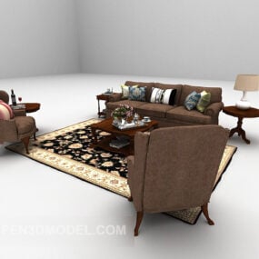 ריהוט ספה אירופאי עם שטיח דגם תלת מימד