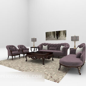 Purple Sofa With Carpet 3d model