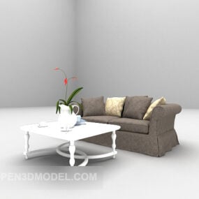 Double Sofa Table With Plant Potted 3d model