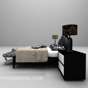 Двоспальне ліжко з тумбочкою 3d модель