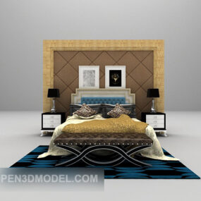 European Wooden Bed Retro Pattern 3d model
