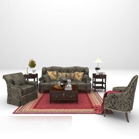 Europejska klasyczna sofa z dywanem Model 3D