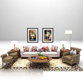 European Leather Sofa With Carpet 3d model