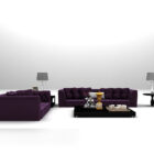 Violetti sohva mustalla pöydällä