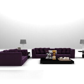 3д модель фиолетового дивана с черным столом