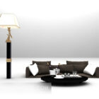 Sofa de loisirs couleur marron avec lampadaire