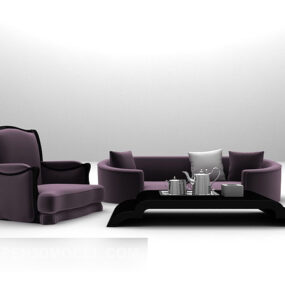 Purple Sofa With Black Table V1 3d model