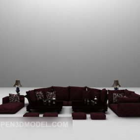 European Red Sofa Set 3d model