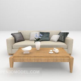 Modern Loveseat Sofa With Wooden Table 3d model
