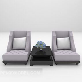Cadeira de sofá roxo com mesa preta Modelo 3D