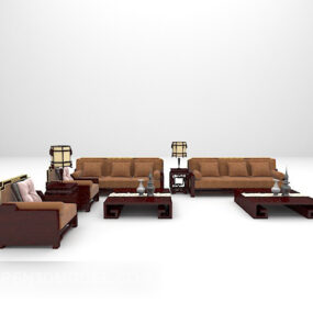 Brown Leather Wood Sofa 3d model