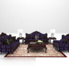 Sofá de lujo morado con alfombra