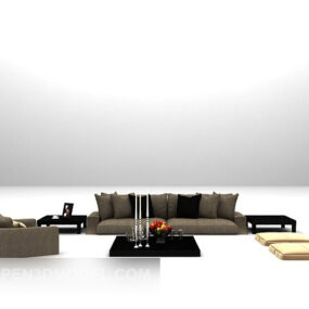 Brown Low Sofa Large Size With Table 3d model