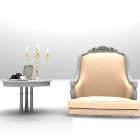 European Beige Sofa Chair Table 3d model