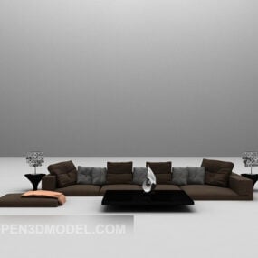 أريكة منخفضة باللون البني مع طاولة سوداء موديل V1 ثلاثي الأبعاد