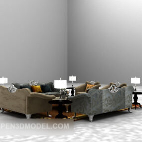 यूरोपीय कॉम्बो सोफा टेबल फर्नीचर 3डी मॉडल