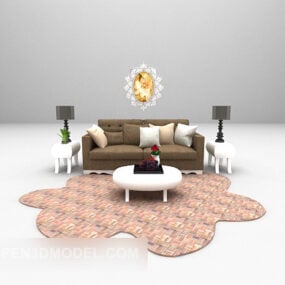 أريكة عائلية حديثة مع سجادة نموذج ثلاثي الأبعاد