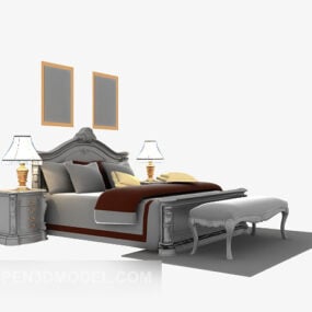 नाइटस्टैंड 3डी मॉडल के साथ यूरोपीय शैली का बिस्तर