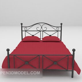 Metal Double Bed Red Mattress 3d model