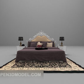 European Bed Luxury Purple Color 3d model