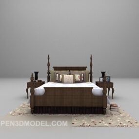 Wood Poster Bed Antique 3d model