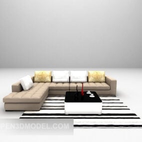 Sofá moderno con alfombra con patrón de tiras modelo 3d