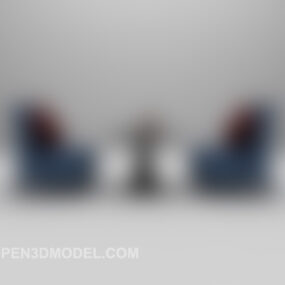 Modrá tkanina Single Sofa Table Set 3D model