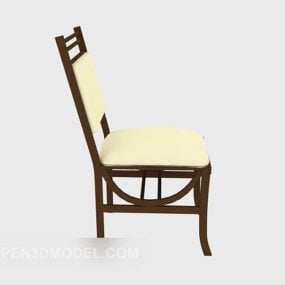 Chaise en bois avec coussin jaune modèle 3D