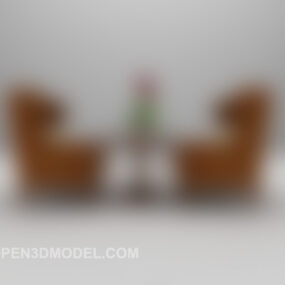 Sofá de cuero sillón con respaldo orejero modelo 3d