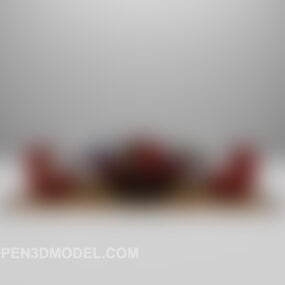 مبل قرمز اروپایی با فرش مدل سه بعدی