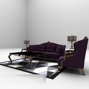 Set Furnitur Kombinasi Sofa Ungu model 3d
