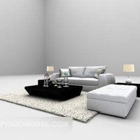 Light Leather Sofa With Beige Carpet 3d model