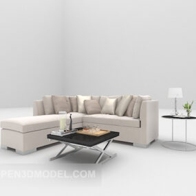 Canapé en cuir beige clair modèle 3D