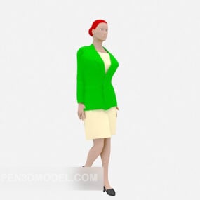 نموذج ثلاثي الأبعاد لشخصيات القميص الأخضر للمرأة