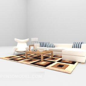 Biała sofa dla wielu graczy z dywanem Model 3D