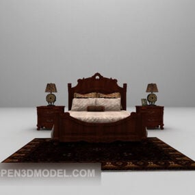 Lit double européen avec tapis de table de nuit modèle 3D