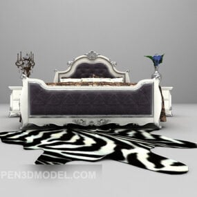 European Bed Witn Animal Fur Carpet 3d model