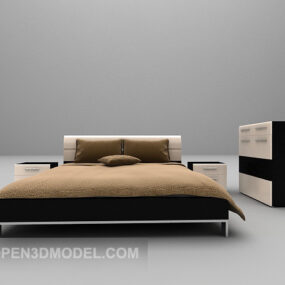 3д модель современной кровати с низким шкафом