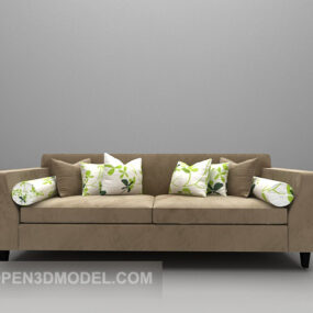 أريكة منزلية قماش بني مع سجادة نموذج ثلاثي الأبعاد