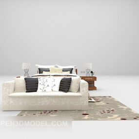 Fabric White Sofa With Bed 3d model