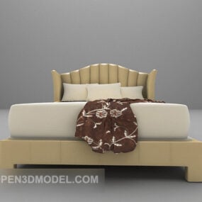 Estructura de cama de madera, colchón blanco, modelo 3d