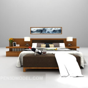 3д модель Современной двуспальной кровати с деревянным каркасом