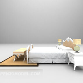เตียงยุโรปพร้อมพรมโต๊ะข้างเตียงแบบ 3 มิติ