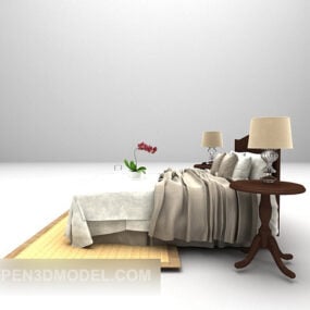 سرير مزدوج مع سجادة صفراء نموذج ثلاثي الأبعاد