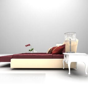 Home Double Bed Red Mattress 3d model